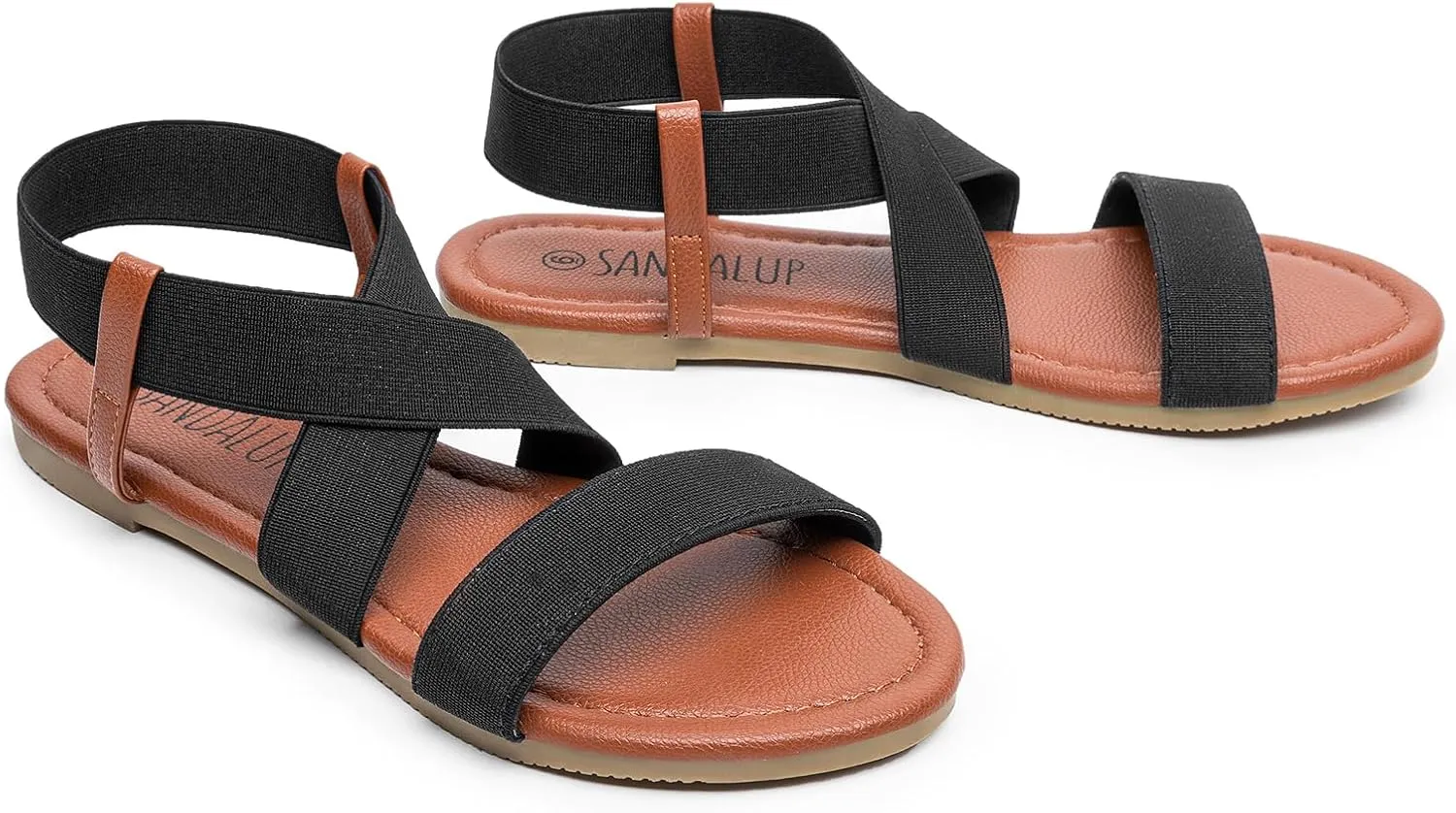 SANDALUP Elastic Ankle Strap Flat Sandals for Women