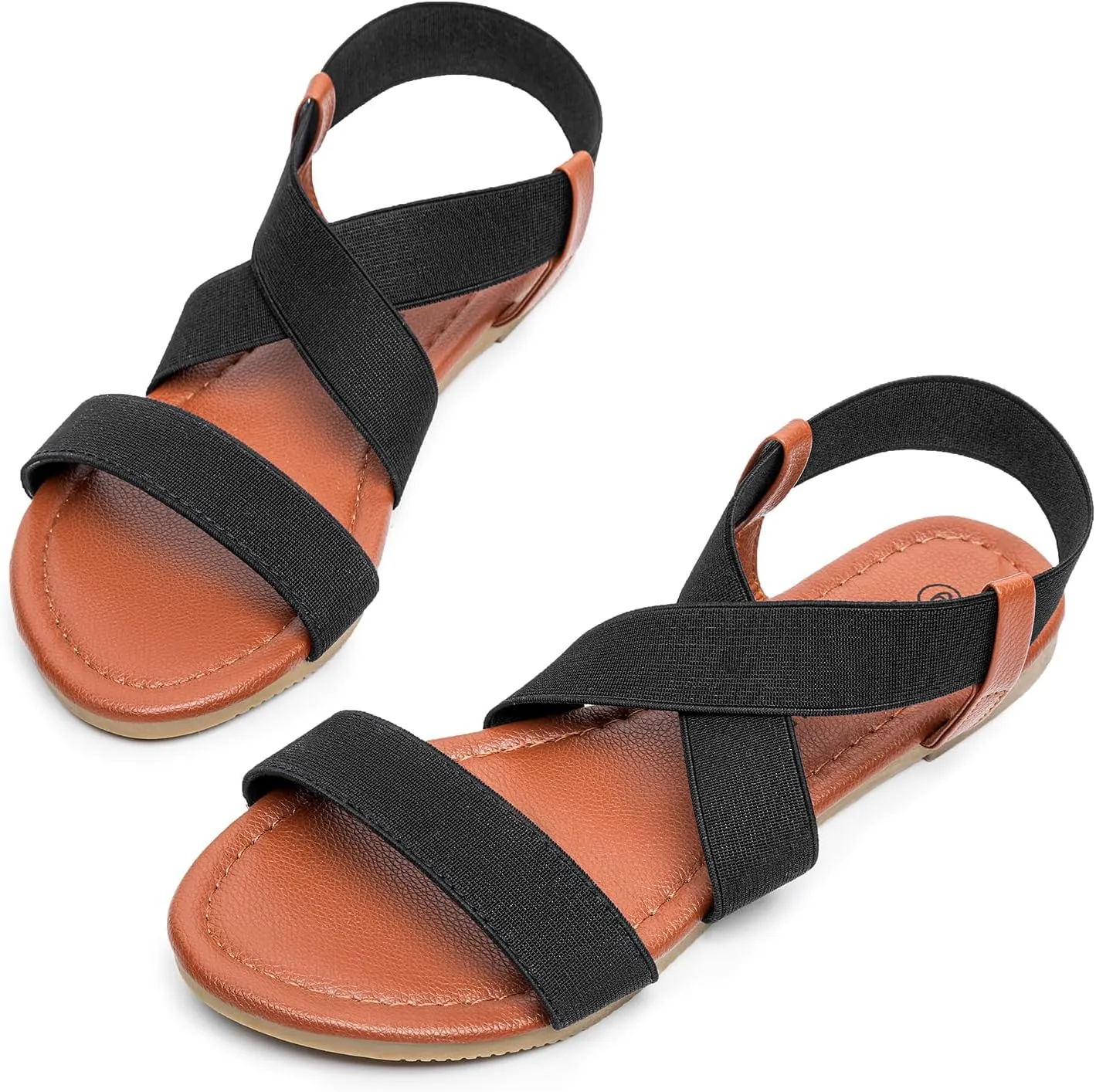 SANDALUP Elastic Ankle Strap Flat Sandals for Women