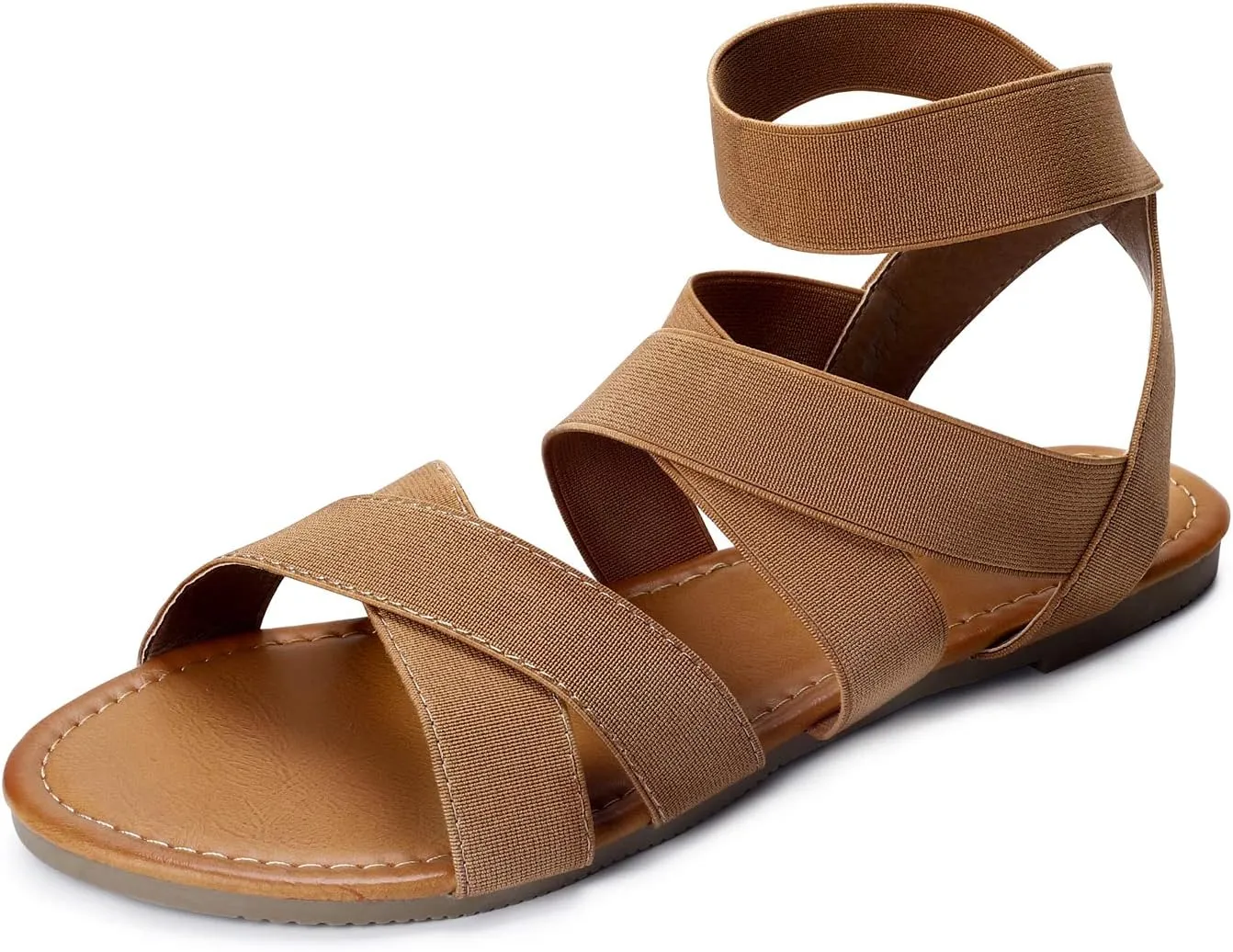 SANDALUP Elastic Ankle Strap Flat Sandals for Women