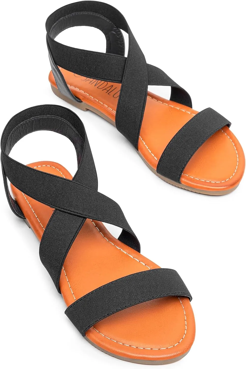 SANDALUP Elastic Ankle Strap Flat Sandals for Women
