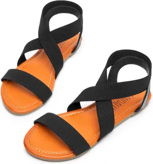 SANDALUP Elastic Ankle Strap Flat Sandals for Women
