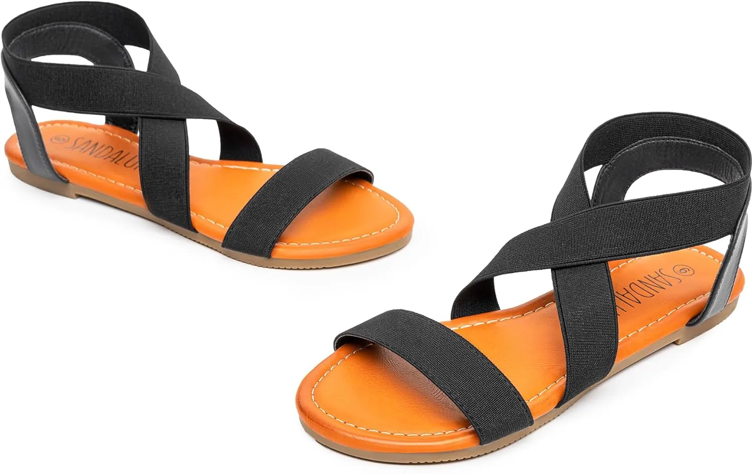 SANDALUP Elastic Ankle Strap Flat Sandals for Women
