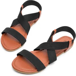 SANDALUP Elastic Ankle Strap Flat Sandals for Women