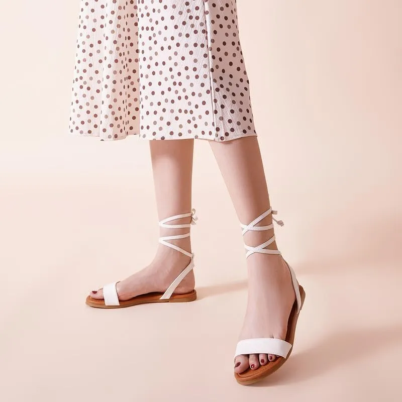 SANDALUP Womens Sandals Dressy Strappy Summer Cute Tie Up Ankle Strap flat sandals for women