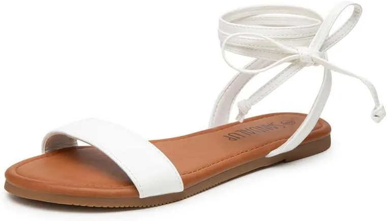 SANDALUP Womens Sandals Dressy Strappy Summer Cute Tie Up Ankle Strap flat sandals for women