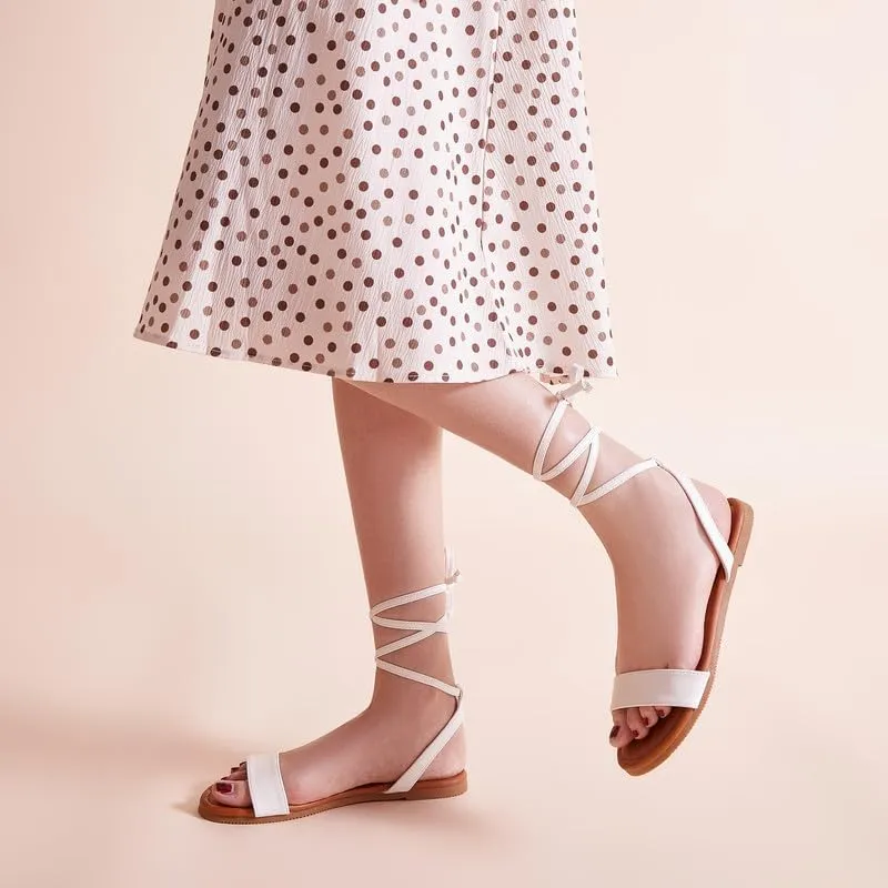 SANDALUP Womens Sandals Dressy Strappy Summer Cute Tie Up Ankle Strap flat sandals for women