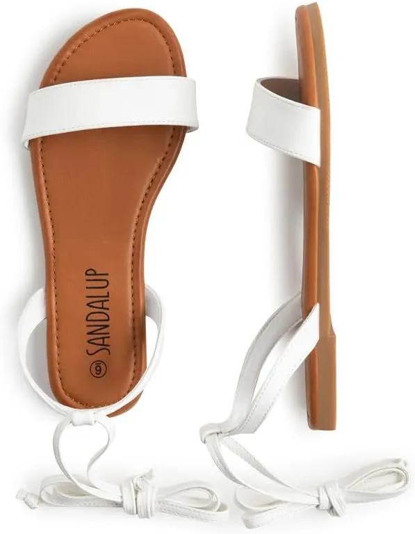 SANDALUP Womens Sandals Dressy Strappy Summer Cute Tie Up Ankle Strap flat sandals for women