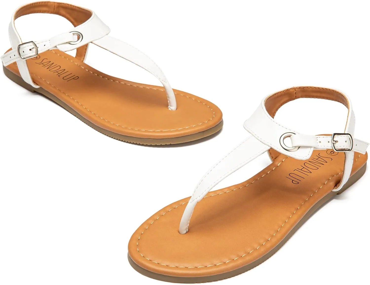 SANDALUP Women's Sandals Thong Flat Sandals Comfortable T-Strap Summer Shoes with Adjustable Ankle Buckle Dressy Sandals