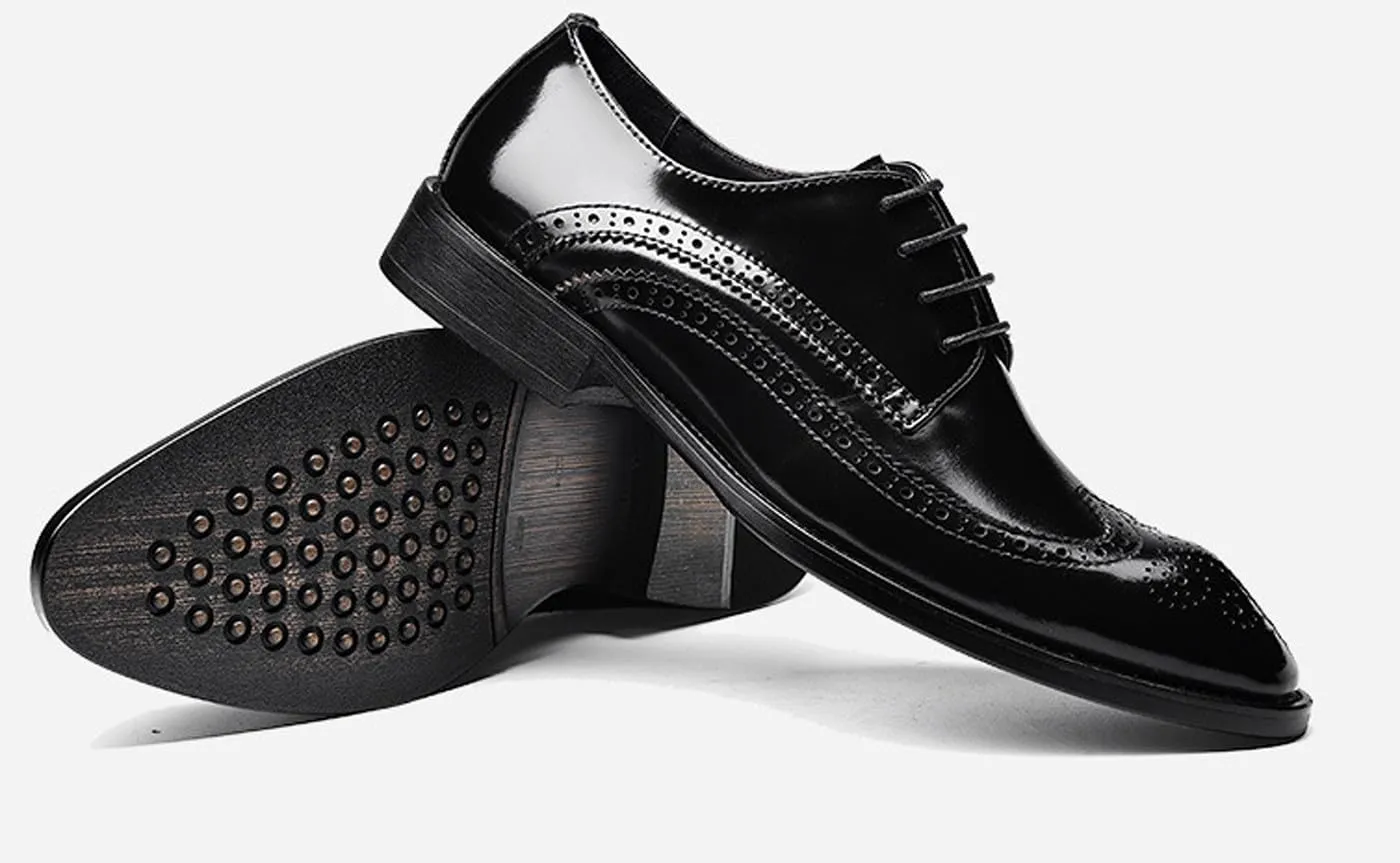 Santimon Men's Genuine Leather Wingtip Oxford Dress Shoes | Handcrafted Classic Brogue Derby for Formal, Wedding, Tuxedo & Business Casual Occasions
