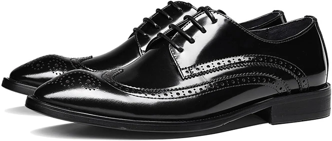 Santimon Men's Genuine Leather Wingtip Oxford Dress Shoes | Handcrafted Classic Brogue Derby for Formal, Wedding, Tuxedo & Business Casual Occasions