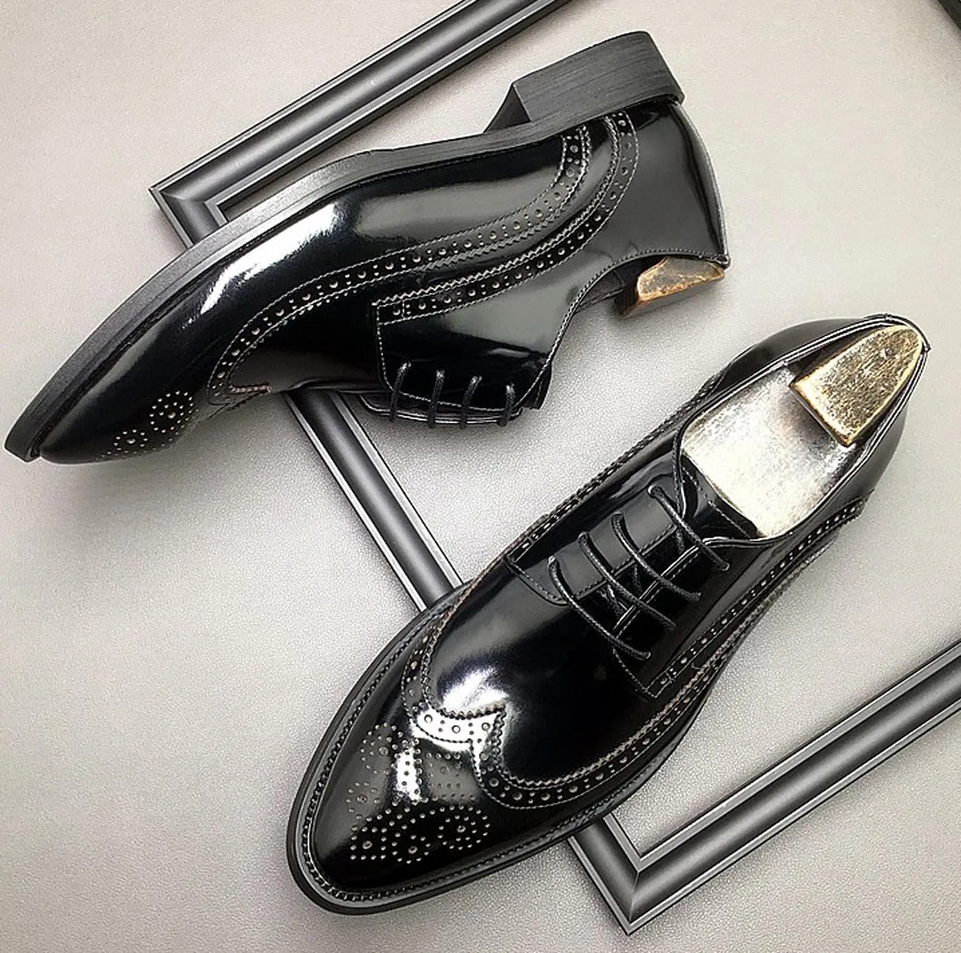 Santimon Men's Genuine Leather Wingtip Oxford Dress Shoes | Handcrafted Classic Brogue Derby for Formal, Wedding, Tuxedo & Business Casual Occasions