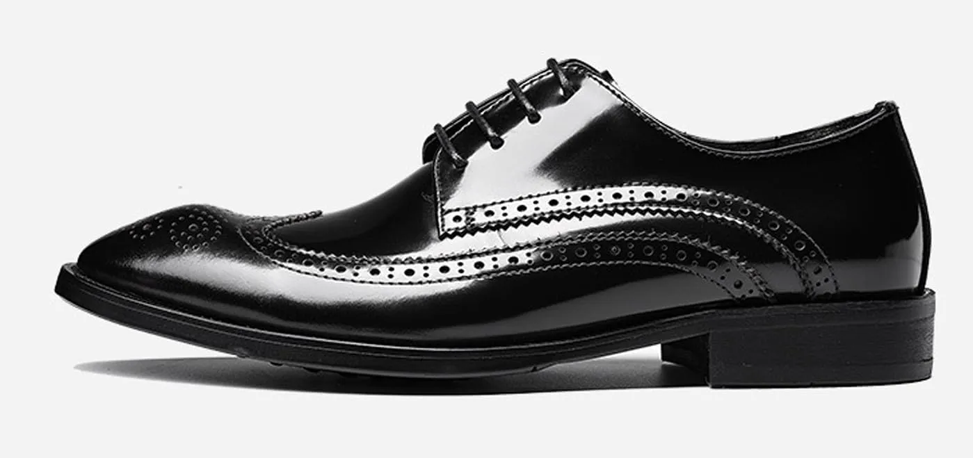 Santimon Men's Genuine Leather Wingtip Oxford Dress Shoes | Handcrafted Classic Brogue Derby for Formal, Wedding, Tuxedo & Business Casual Occasions