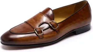 Santimon Men's Loafers Slip On Dress Casual Prom Suit Shoes Genuine Leather Monk Strap Penny Loafers Mens Fashion Wedding Tuexdo Business Formal Loafer Comfortable Walking Shoes