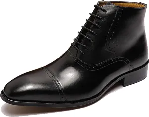 Santimon Mens Oxfords Boots Formal Dress Business Casual Ankle Boots Fashion Wingtip Brogues Genuine Leather Chelsea Wedding Tuxedo Western Boots for Men
