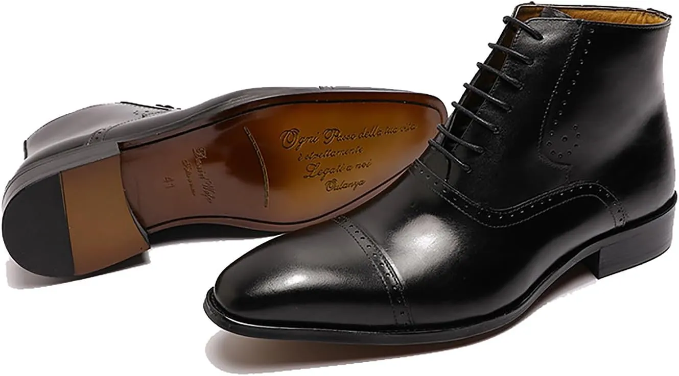 Santimon Mens Oxfords Boots Formal Dress Business Casual Ankle Boots Fashion Wingtip Brogues Genuine Leather Chelsea Wedding Tuxedo Western Boots for Men