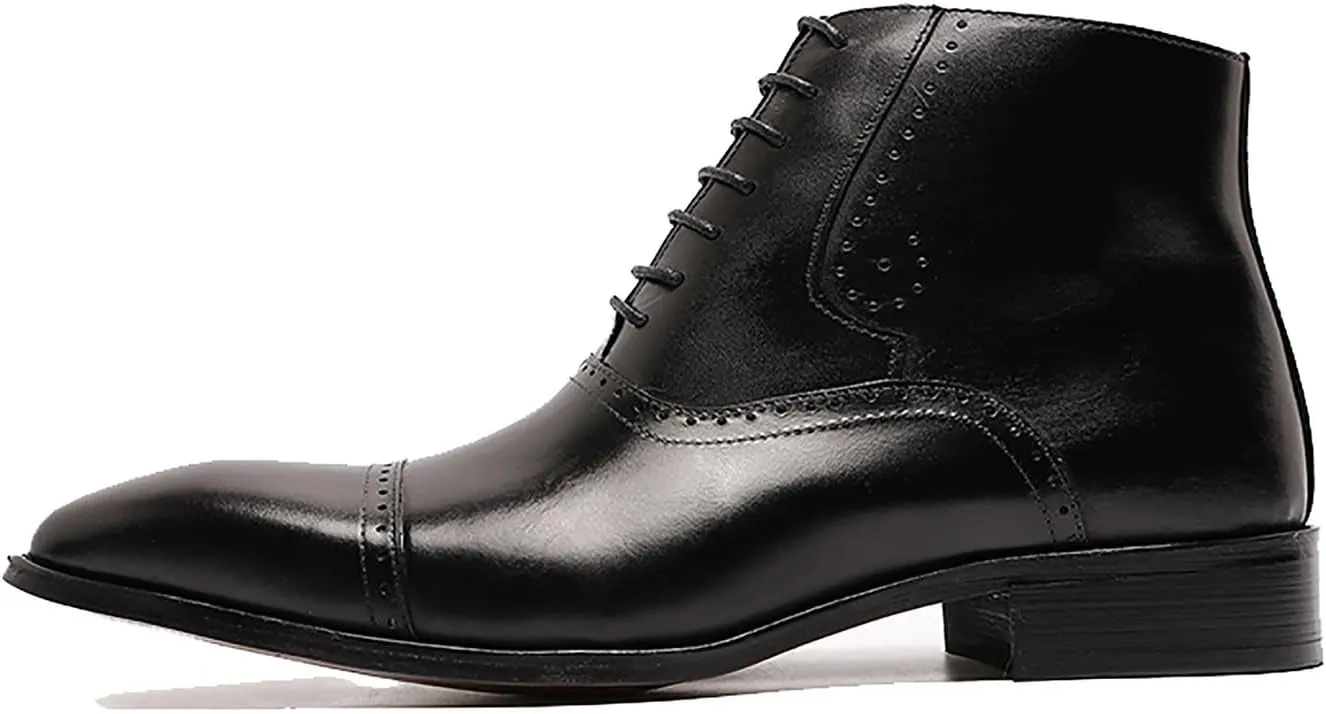 Santimon Mens Oxfords Boots Formal Dress Business Casual Ankle Boots Fashion Wingtip Brogues Genuine Leather Chelsea Wedding Tuxedo Western Boots for Men