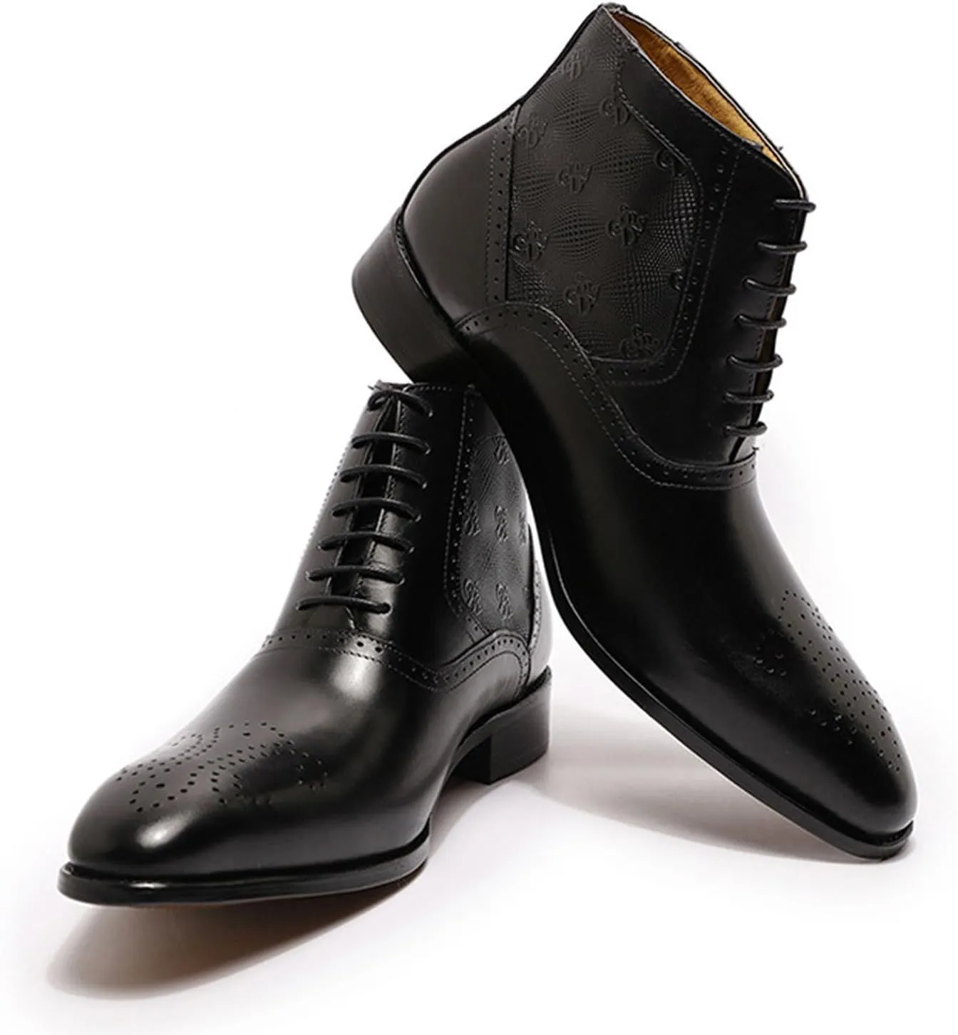 Santimon Mens Oxfords Boots Formal Dress Wingtip Brogues Ankle Boots Genuine Leather Lace Up Chelsea Boots Prom Wedding Business Casual Fashion Tuexdo Western Boots for Men