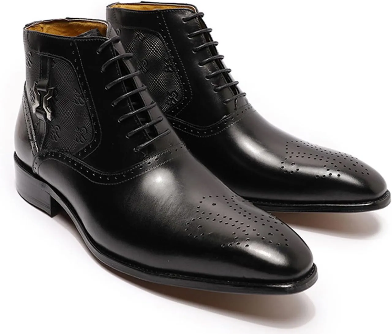 Santimon Mens Oxfords Boots Formal Dress Wingtip Brogues Ankle Boots Genuine Leather Lace Up Chelsea Boots Prom Wedding Business Casual Fashion Tuexdo Western Boots for Men
