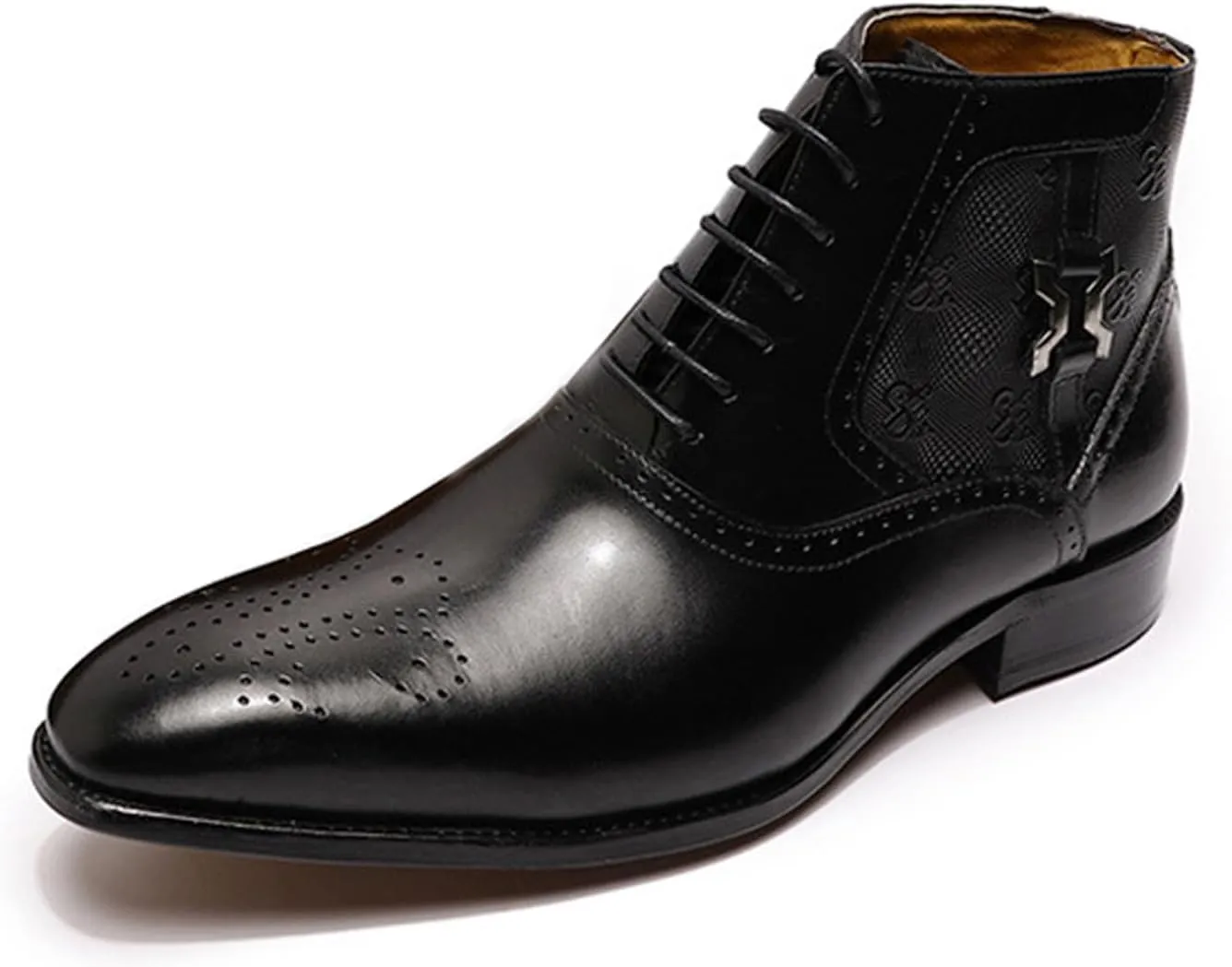 Santimon Mens Oxfords Boots Formal Dress Wingtip Brogues Ankle Boots Genuine Leather Lace Up Chelsea Boots Prom Wedding Business Casual Fashion Tuexdo Western Boots for Men