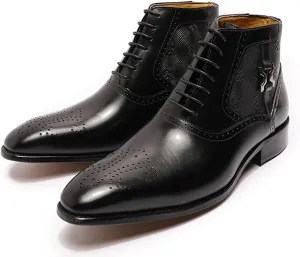 Santimon Mens Oxfords Boots Formal Dress Wingtip Brogues Ankle Boots Genuine Leather Lace Up Chelsea Boots Prom Wedding Business Casual Fashion Tuexdo Western Boots for Men