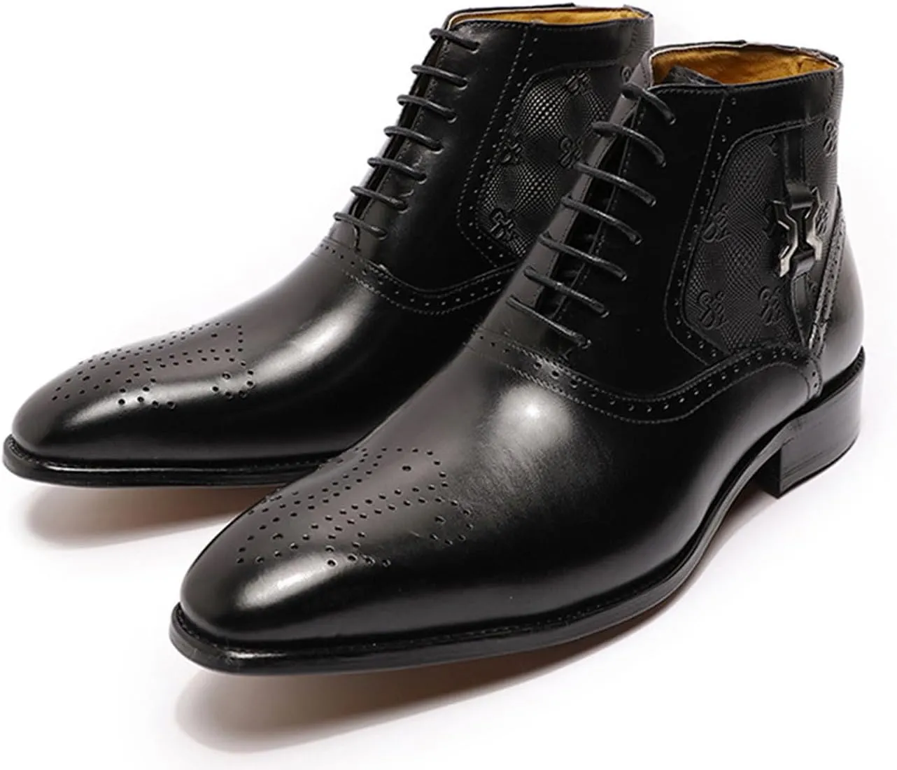 Santimon Mens Oxfords Boots Formal Dress Wingtip Brogues Ankle Boots Genuine Leather Lace Up Chelsea Boots Prom Wedding Business Casual Fashion Tuexdo Western Boots for Men
