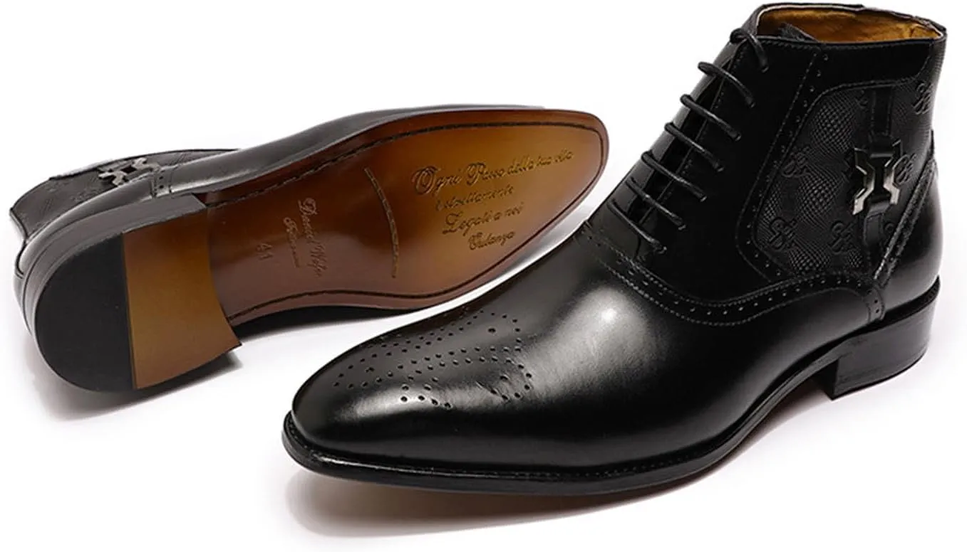 Santimon Mens Oxfords Boots Formal Dress Wingtip Brogues Ankle Boots Genuine Leather Lace Up Chelsea Boots Prom Wedding Business Casual Fashion Tuexdo Western Boots for Men