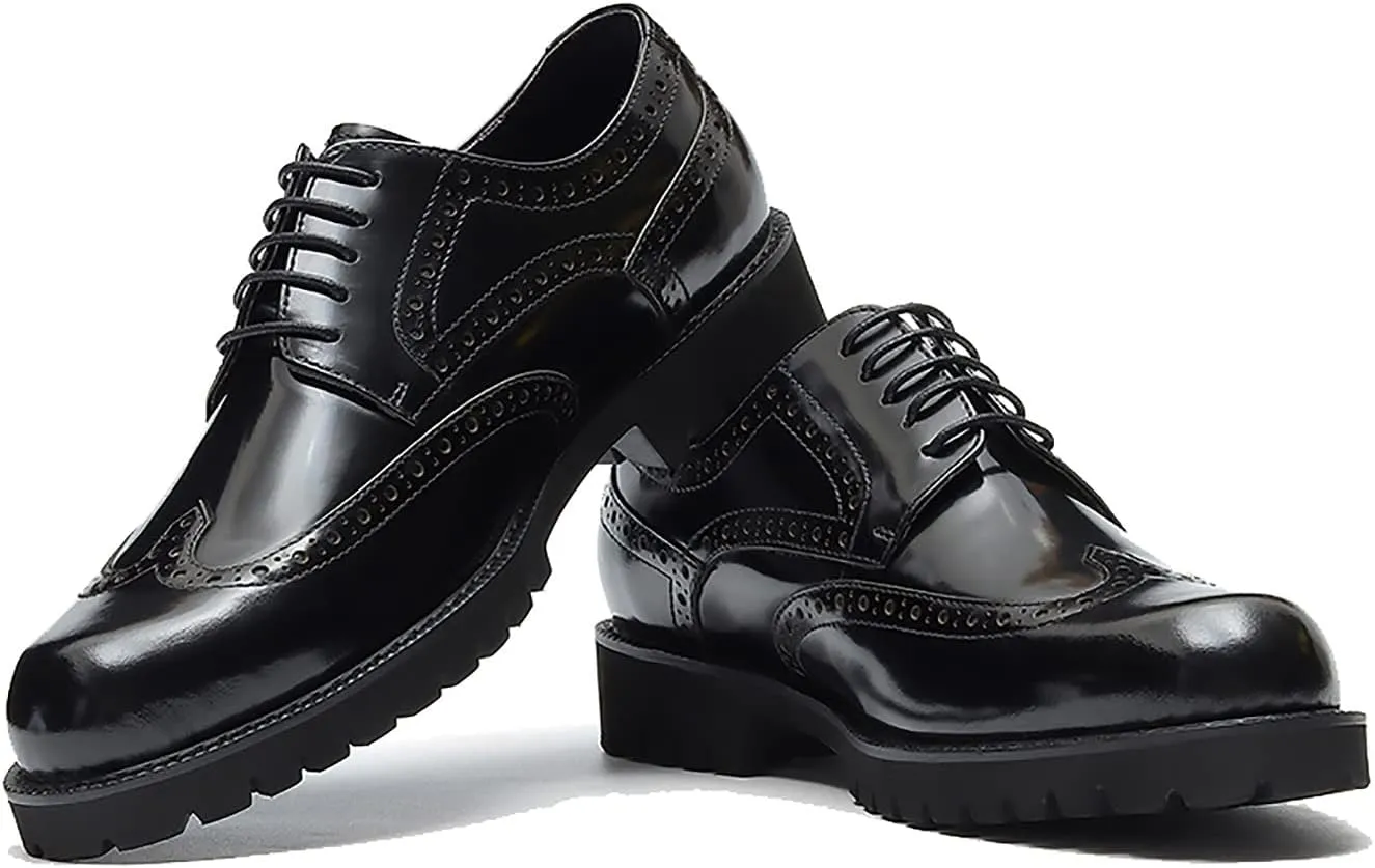 Santimon Men's Oxfords Casual Dress Wight Brogues Shoes Genuine Leather Derby Fashion Formal Tuxedo Walking Shoes for Men