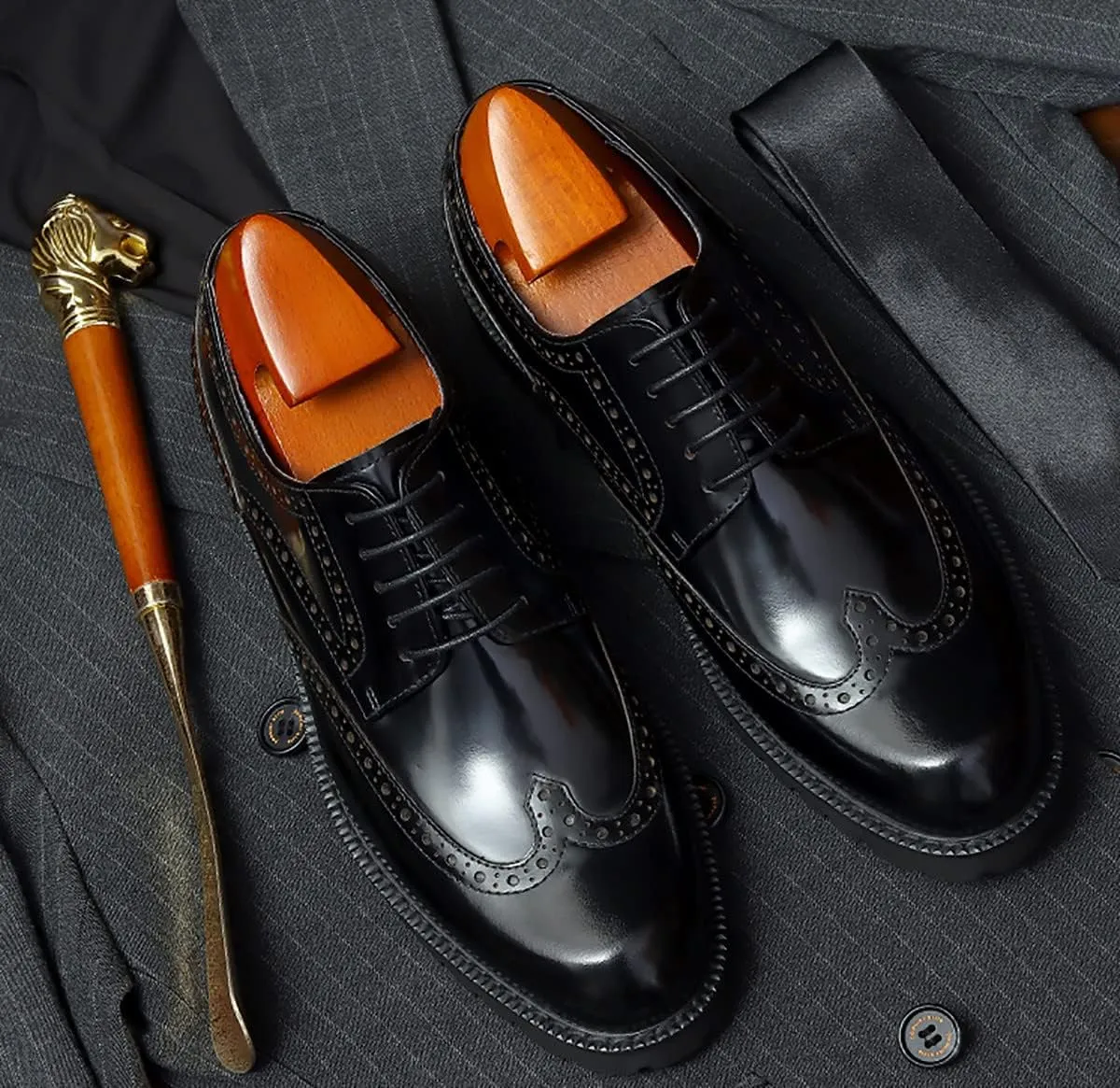 Santimon Men's Oxfords Casual Dress Wight Brogues Shoes Genuine Leather Derby Fashion Formal Tuxedo Walking Shoes for Men