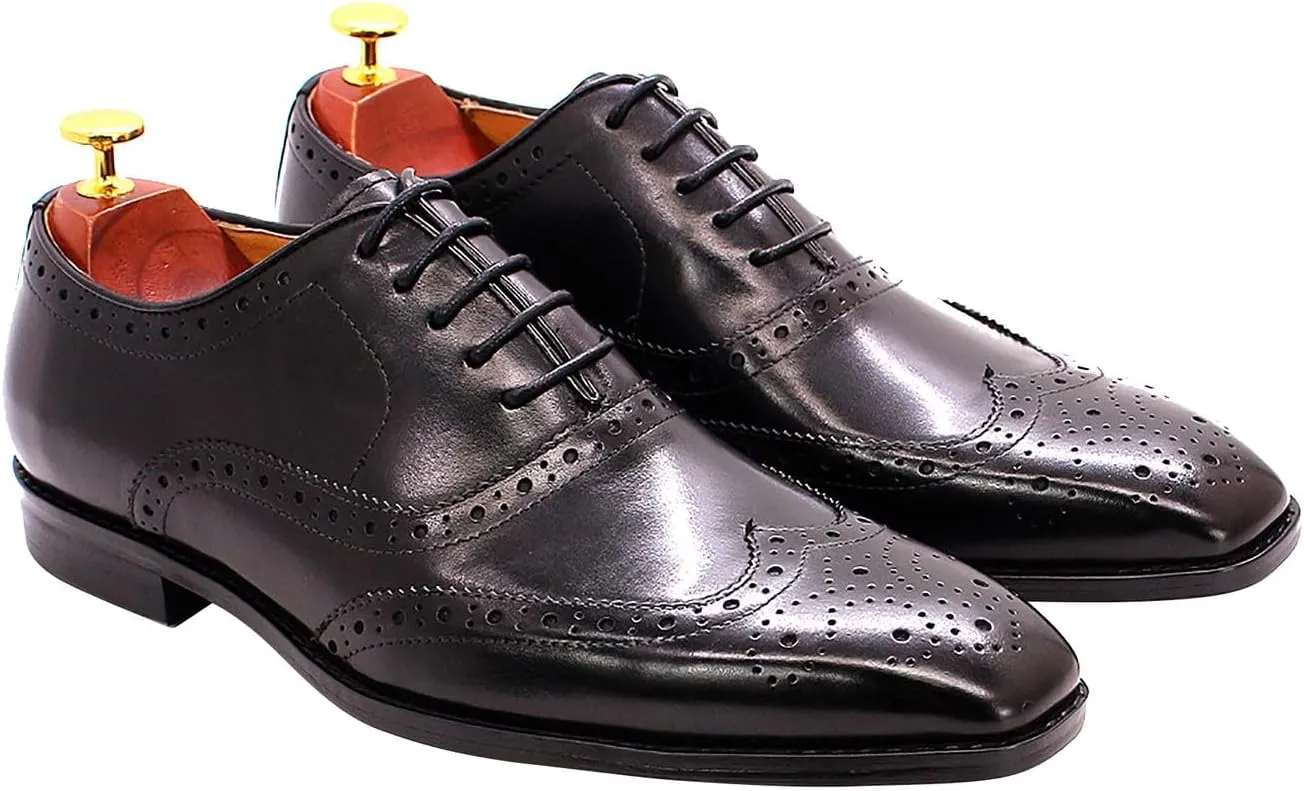 Santimon Men's Oxfords Dress Formal Wingtips Brogues Suit Shoes Genuine Leather Tuxedo Wedding Business Casual Comfortable Prom Shoes for Men