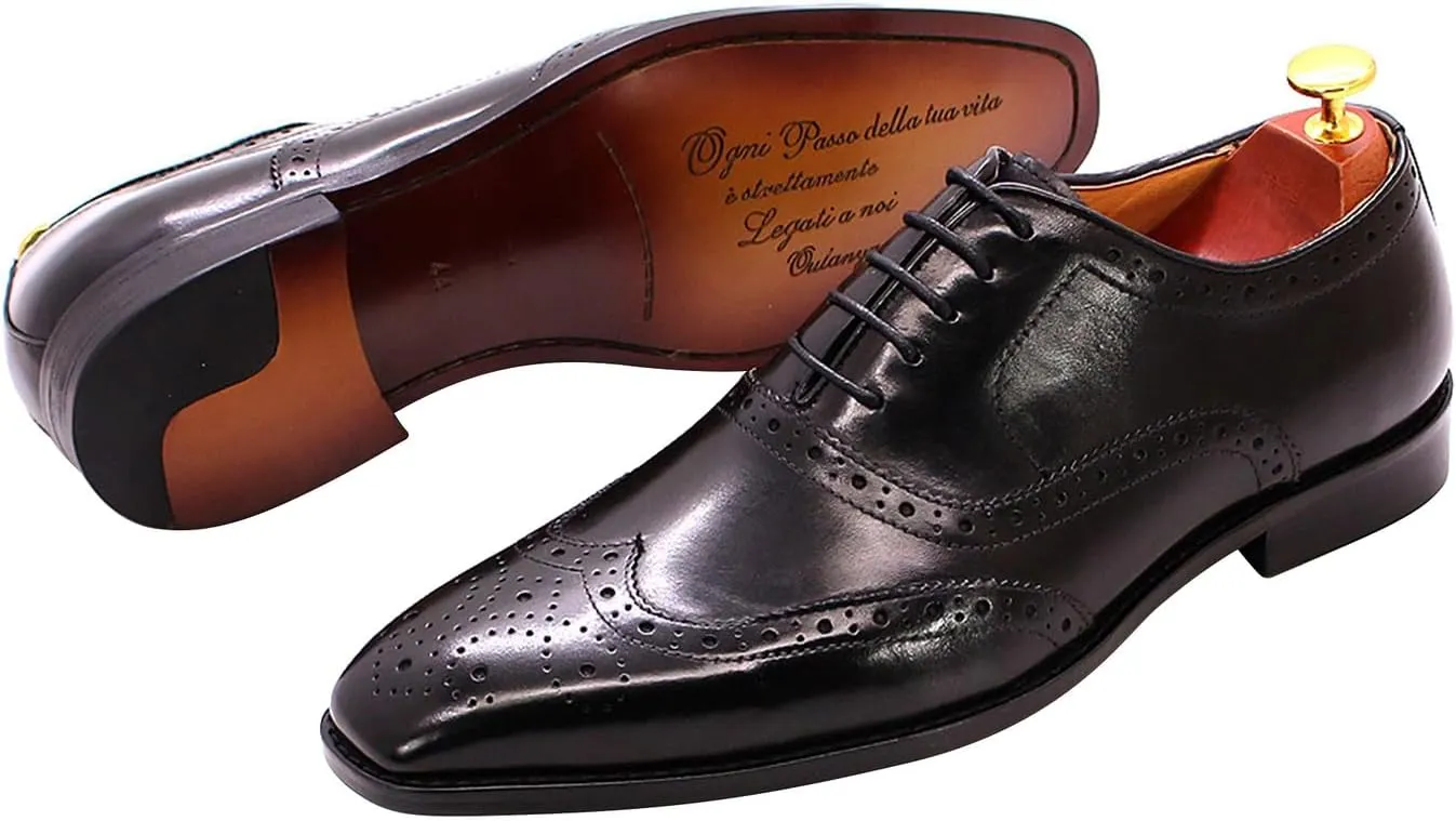 Santimon Men's Oxfords Dress Formal Wingtips Brogues Suit Shoes Genuine Leather Tuxedo Wedding Business Casual Comfortable Prom Shoes for Men
