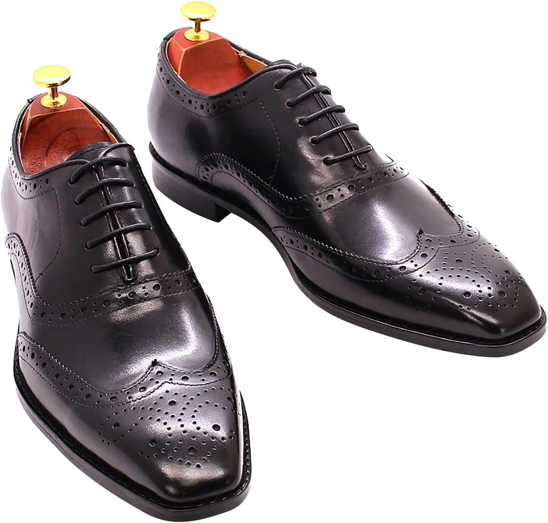 Santimon Men's Oxfords Dress Formal Wingtips Brogues Suit Shoes Genuine Leather Tuxedo Wedding Business Casual Comfortable Prom Shoes for Men