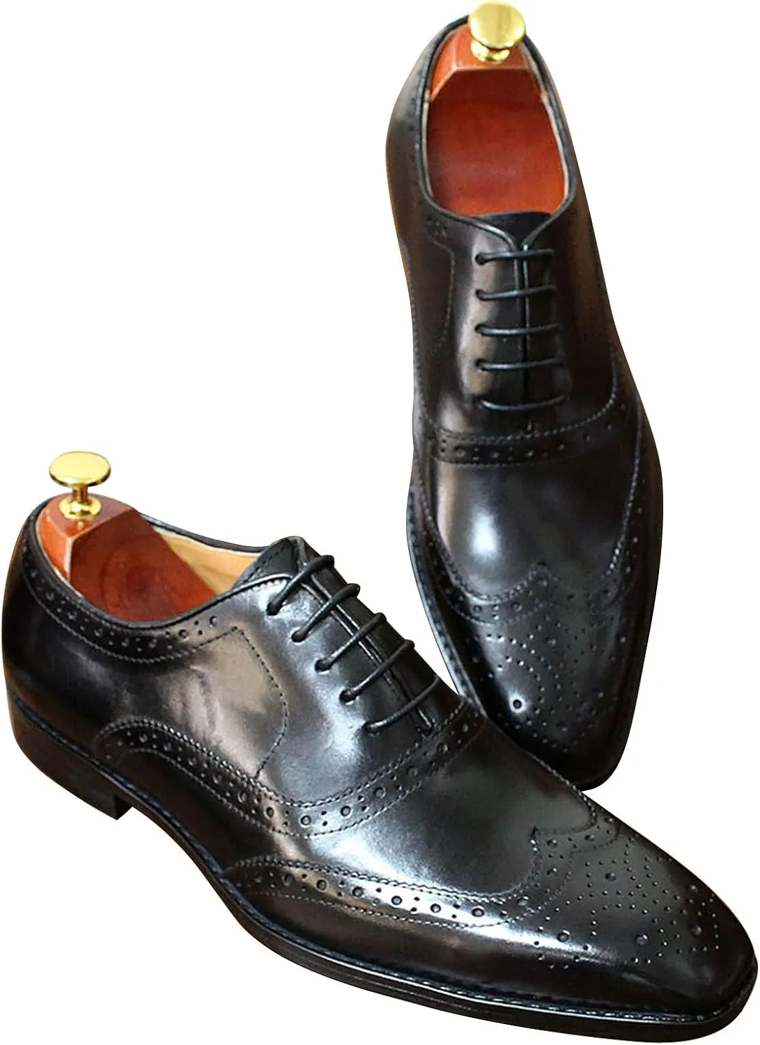 Santimon Men's Oxfords Dress Formal Wingtips Brogues Suit Shoes Genuine Leather Tuxedo Wedding Business Casual Comfortable Prom Shoes for Men