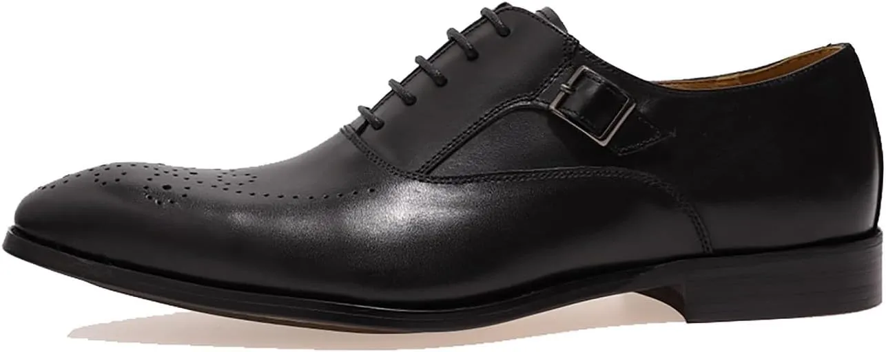 Santimon Men's Oxfords Formal Dress Genuine Leather Wingtip Brogues Oxford Wedding Tuxedo Business Casual Buckle Derby Fashion Comfor Suit Shoes for Mem