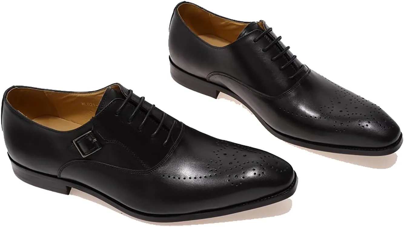 Santimon Men's Oxfords Formal Dress Genuine Leather Wingtip Brogues Oxford Wedding Tuxedo Business Casual Buckle Derby Fashion Comfor Suit Shoes for Mem