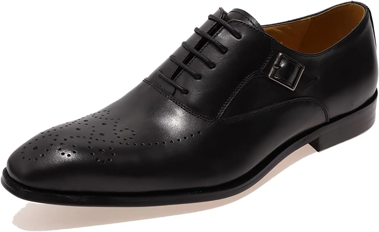 Santimon Men's Oxfords Formal Dress Genuine Leather Wingtip Brogues Oxford Wedding Tuxedo Business Casual Buckle Derby Fashion Comfor Suit Shoes for Mem