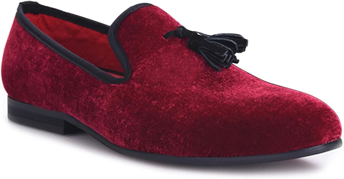 Santimon Mens Tassel Loafers Slip On Wedding Dress Velvet Penny Loafers Fashion Tuxedo Formal Business Casual Luxury Prom Shoes Smoking Party Ballroom Disco Moccasins for Men