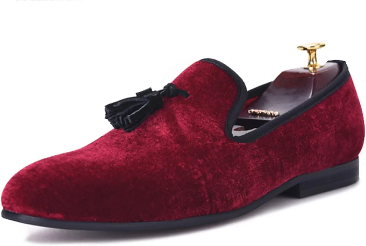 Santimon Mens Tassel Loafers Slip On Wedding Dress Velvet Penny Loafers Fashion Tuxedo Formal Business Casual Luxury Prom Shoes Smoking Party Ballroom Disco Moccasins for Men