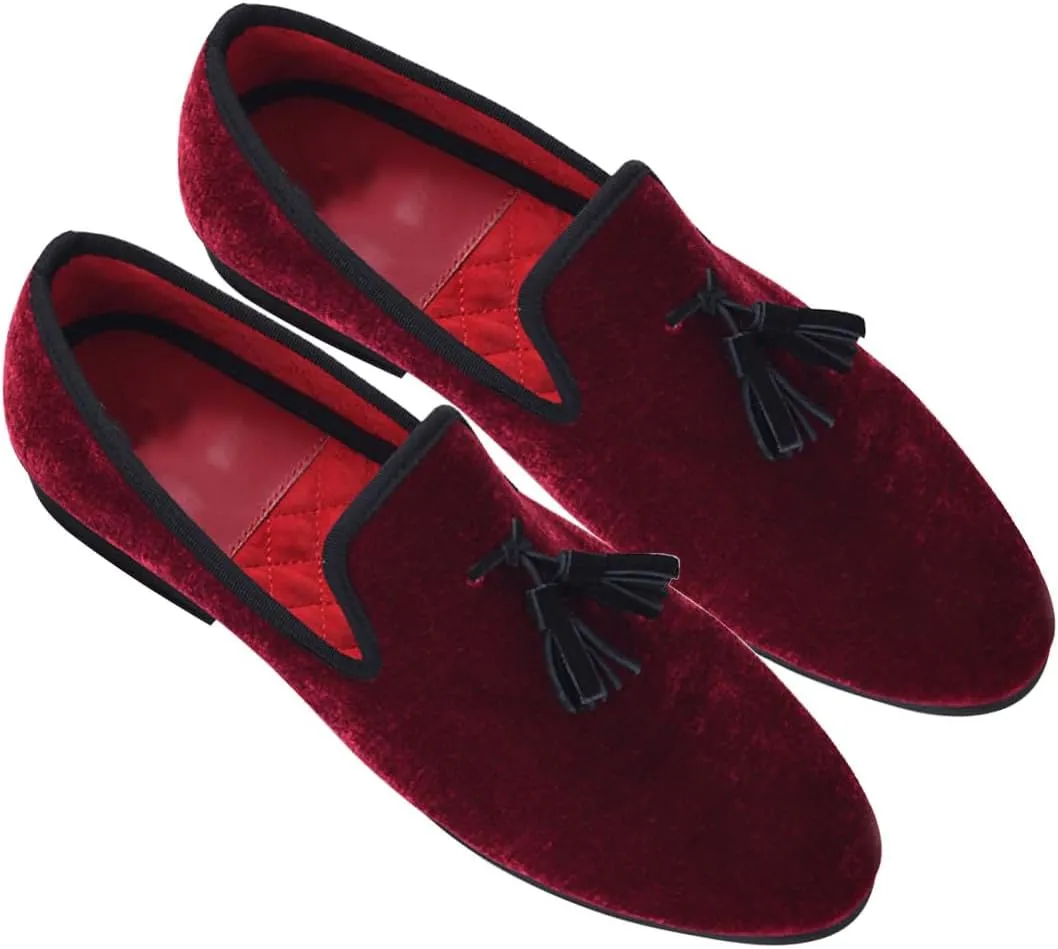 Santimon Mens Tassel Loafers Slip On Wedding Dress Velvet Penny Loafers Fashion Tuxedo Formal Business Casual Luxury Prom Shoes Smoking Party Ballroom Disco Moccasins for Men