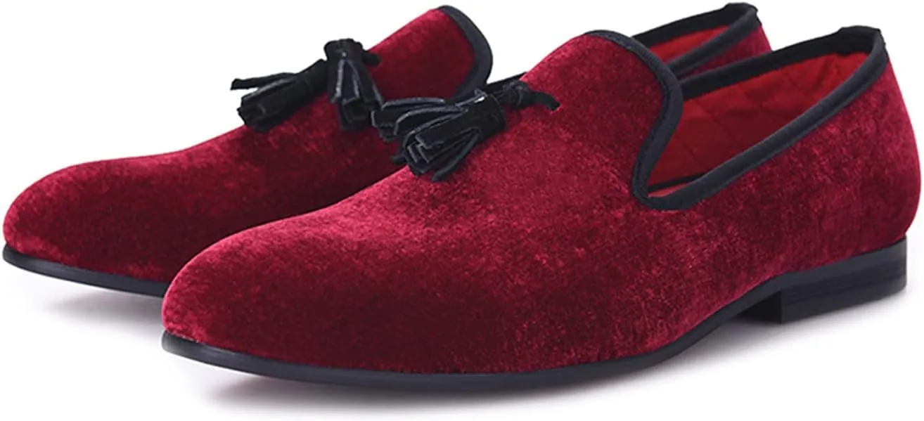 Santimon Mens Tassel Loafers Slip On Wedding Dress Velvet Penny Loafers Fashion Tuxedo Formal Business Casual Luxury Prom Shoes Smoking Party Ballroom Disco Moccasins for Men