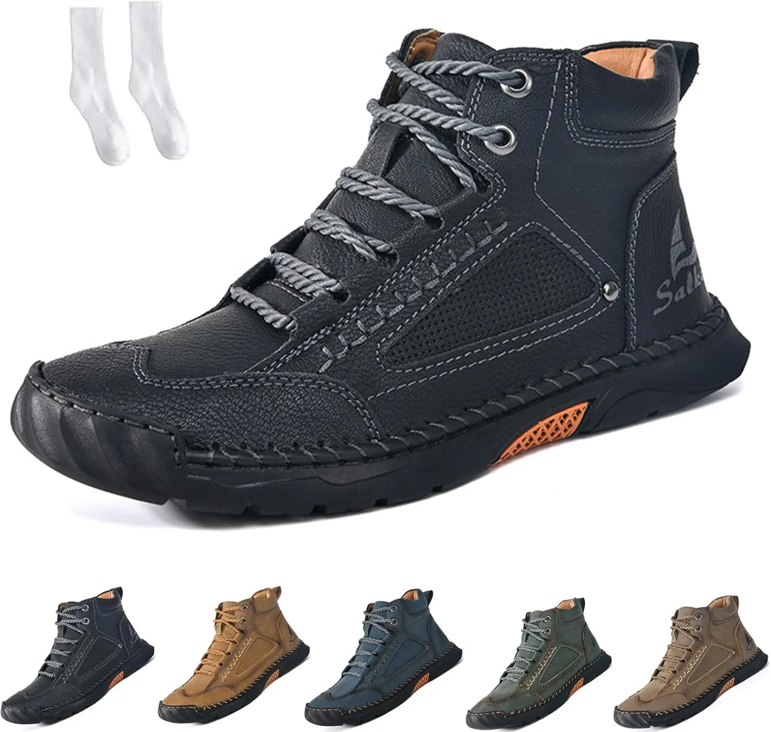 Sawbehind Boots, Men's Comfortable Handmade Leather Boots, Outdoor Leather Boots Wide, Waterproof, Arch Support Shoes