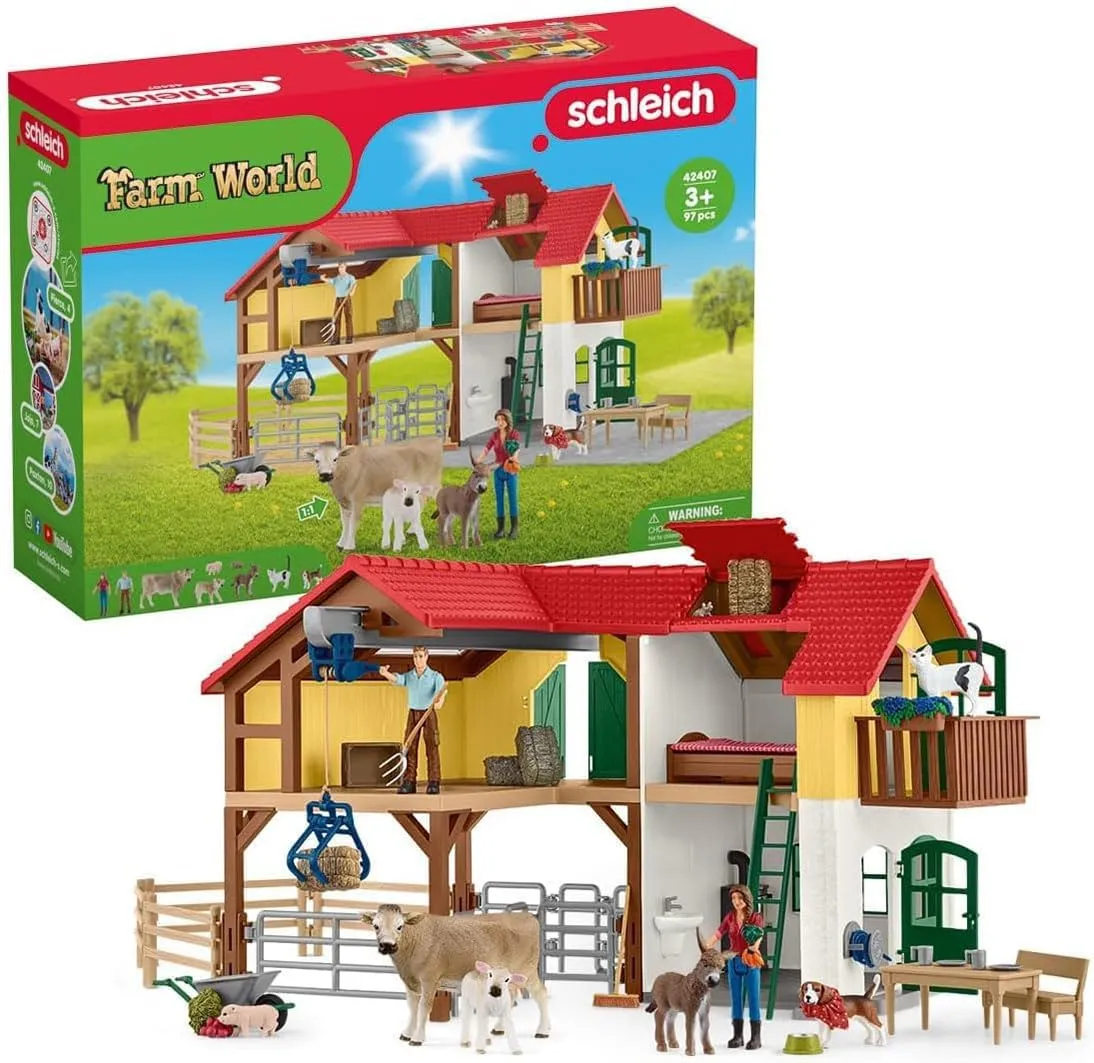 Schleich Farm World - 97 PC Toy Farm House Playset for Kids - Includes Farmhouse, 2 Farmer Figurines, Pets and Barnyard Animal Figures - Fun, Educational Toys for Boys and Girls Ages 3  | 42407