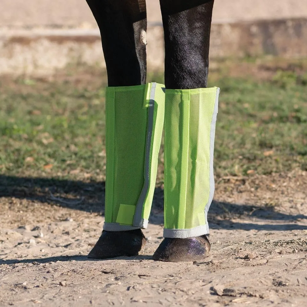 Schneiders Dura-Mesh BugGuard Horse Fly Boots | Set of 4 | Reflective Safety Strips | 1000D Poly Vinyl Mesh | Tapered Cone Fit | Color Lime | Size Small