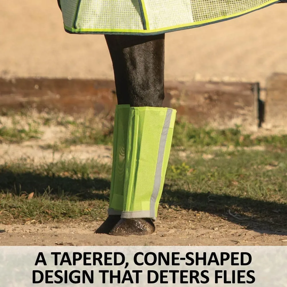 Schneiders Dura-Mesh BugGuard Horse Fly Boots | Set of 4 | Reflective Safety Strips | 1000D Poly Vinyl Mesh | Tapered Cone Fit | Color Lime | Size Small