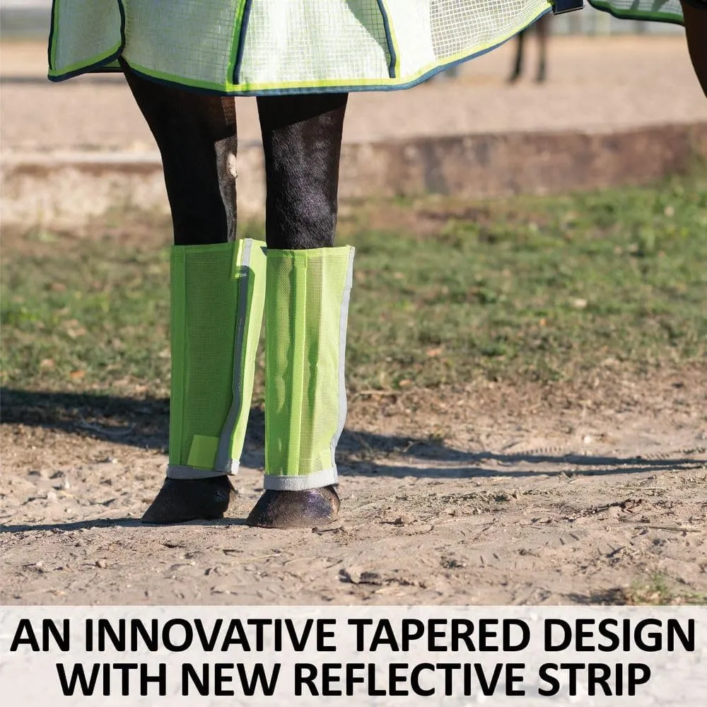 Schneiders Dura-Mesh BugGuard Horse Fly Boots | Set of 4 | Reflective Safety Strips | 1000D Poly Vinyl Mesh | Tapered Cone Fit | Color Lime | Size Small