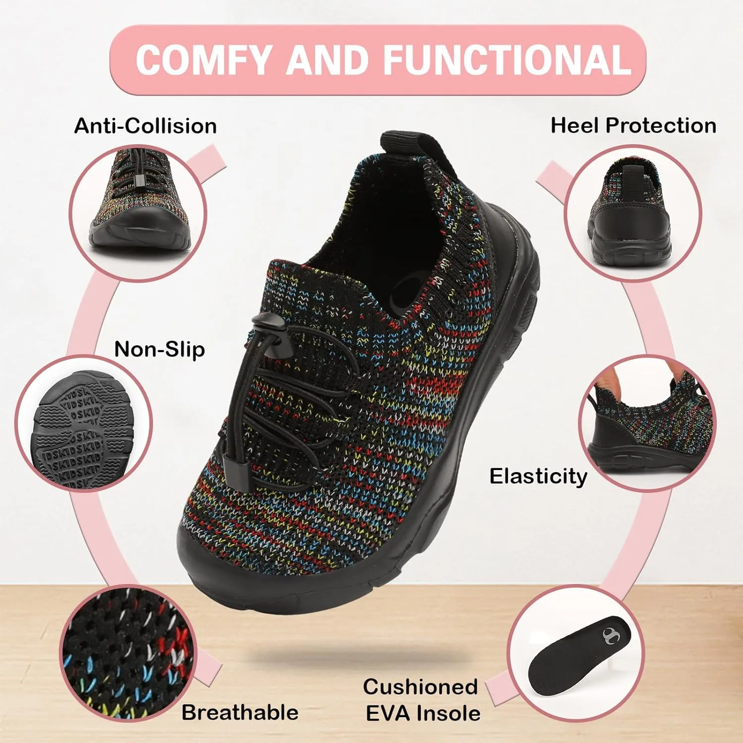 Scurtain Toddler Shoes Boys Girls Tennis Shoes Kids Barefoot Shoes Slip on Sneakers Breathable Walking Running Shoes