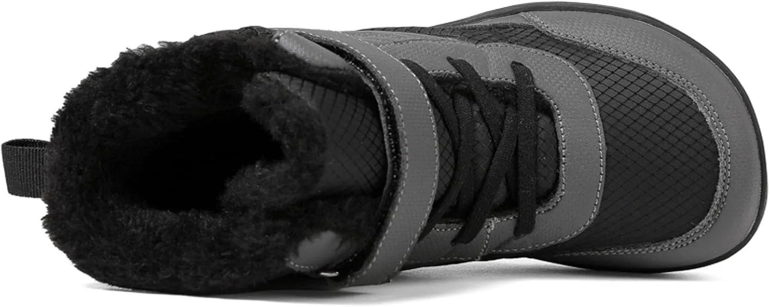 SECHRITE Toddler Barefoot Boots Girls Boys Winter Barefoot Shoes Waterproof Ankle Snow Boots High Top Outdoor Minimalist Wide Sneakers for Cold Weather Naturally Splay
