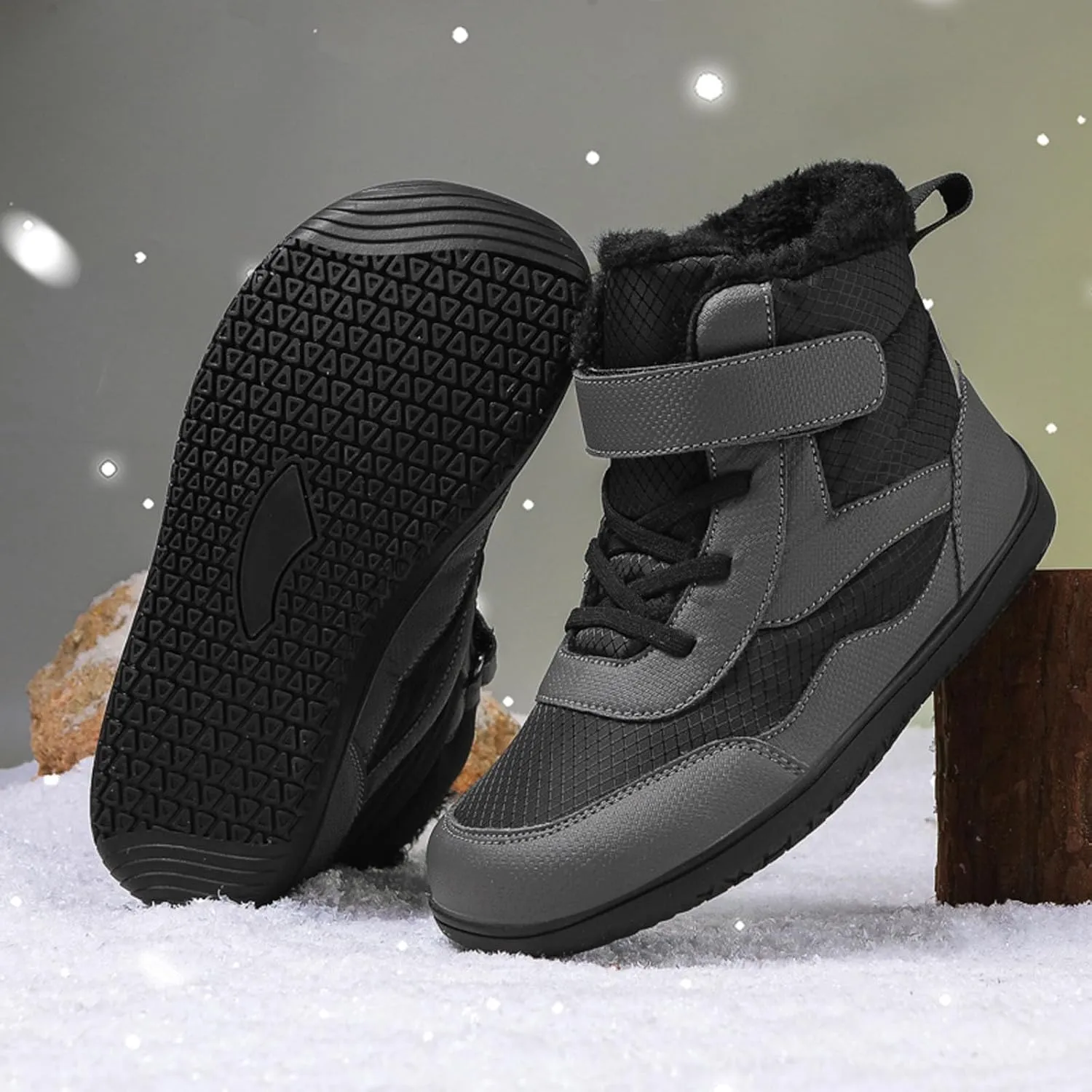 SECHRITE Toddler Barefoot Boots Girls Boys Winter Barefoot Shoes Waterproof Ankle Snow Boots High Top Outdoor Minimalist Wide Sneakers for Cold Weather Naturally Splay