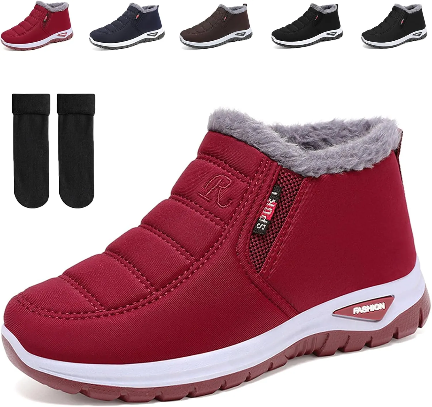 Seematin Women's Warm Sheepskin-Lined Boots, Women's Warm Sheepskin-Lined Boots, Winter Women's Casual Slip-On Warm Boots, Orthopedic Walking Fur Fuzzy Thermal Soft Booties Slip-On, Arch Support