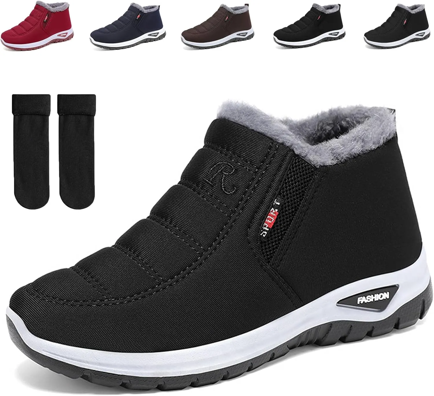 Seematin Women's Warm Sheepskin-Lined Boots, Women's Warm Sheepskin-Lined Boots, Winter Women's Casual Slip-On Warm Boots, Orthopedic Walking Fur Fuzzy Thermal Soft Booties Slip-On, Arch Support