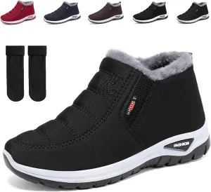 Seematin Women's Warm Sheepskin-Lined Boots, Women's Warm Sheepskin-Lined Boots, Winter Women's Casual Slip-On Warm Boots, Orthopedic Walking Fur Fuzzy Thermal Soft Booties Slip-On, Arch Support